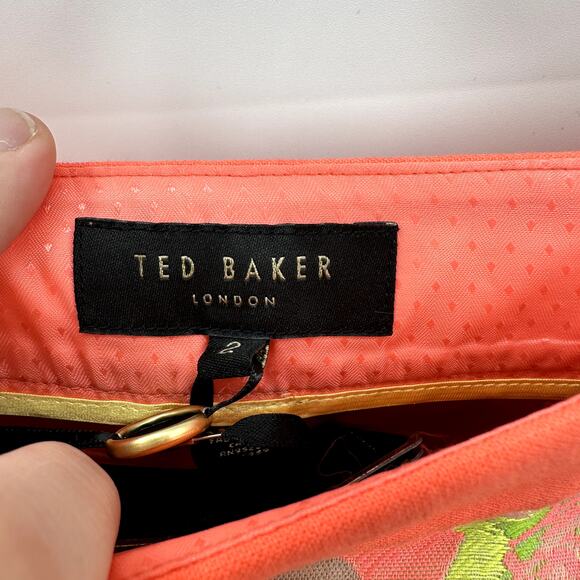 TED BAKER NWT Keleche Neon Coral Jacquard Wrap Skirt // 2 - Picture 8 of 11